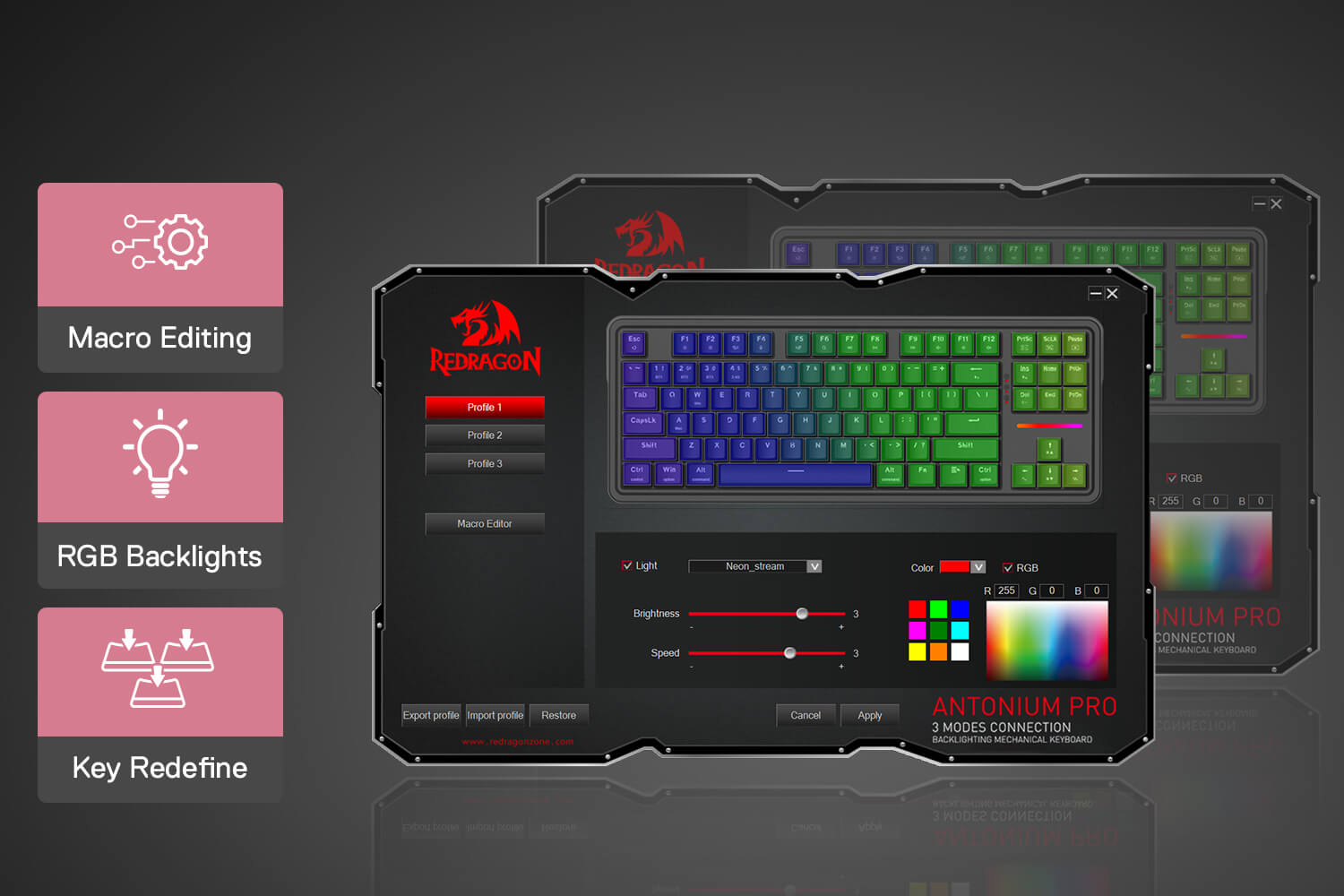 Redragon K728 PRO 80% Wireless Gasket Gaming Keyboard, 3-Mode 87 Keys TKL Mechanical Keyboard w/South-Facing LED & Hot-Swap Socket, 5-Layer Noise Dampening, Custom Linear Switch, PBT Gradient Keycaps