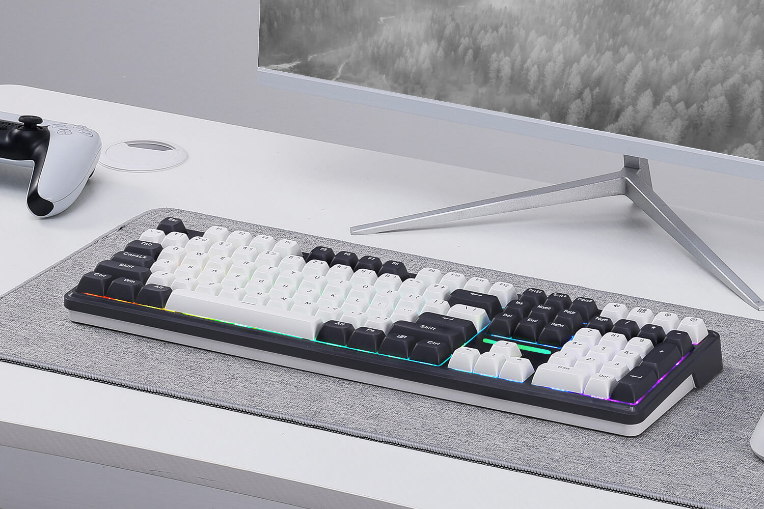 Redragon K745 PRO Mechanical keyboard on a desk with a monitor and gaming accessories in the background