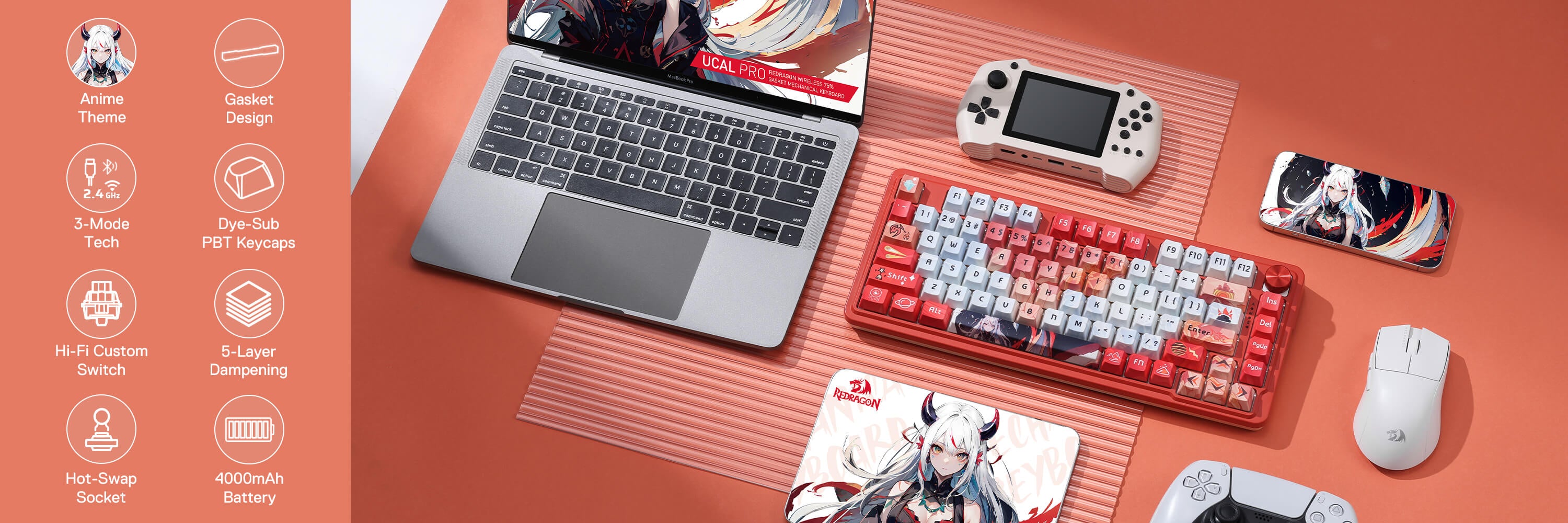 Redragon K673 PRO SE 75% 81 Keys Wireless Gasket RGB Gaming Keyboard, 3-Mode Anime Mechanical Keyboard w/Hot-Swap Socket, Dedicated Knob Control & 5-Layer Noise Dampening, Custom Hi-Fi Linear Switch