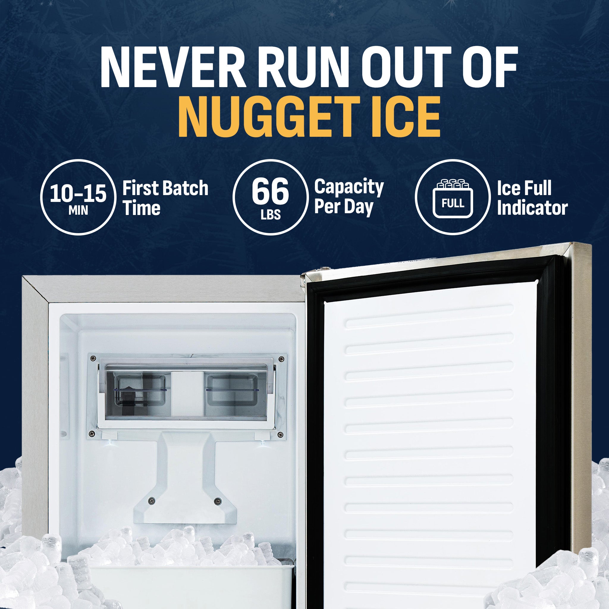 15” Undercounter Nugget Ice Maker, 66 lbs/day - Stainless Steel