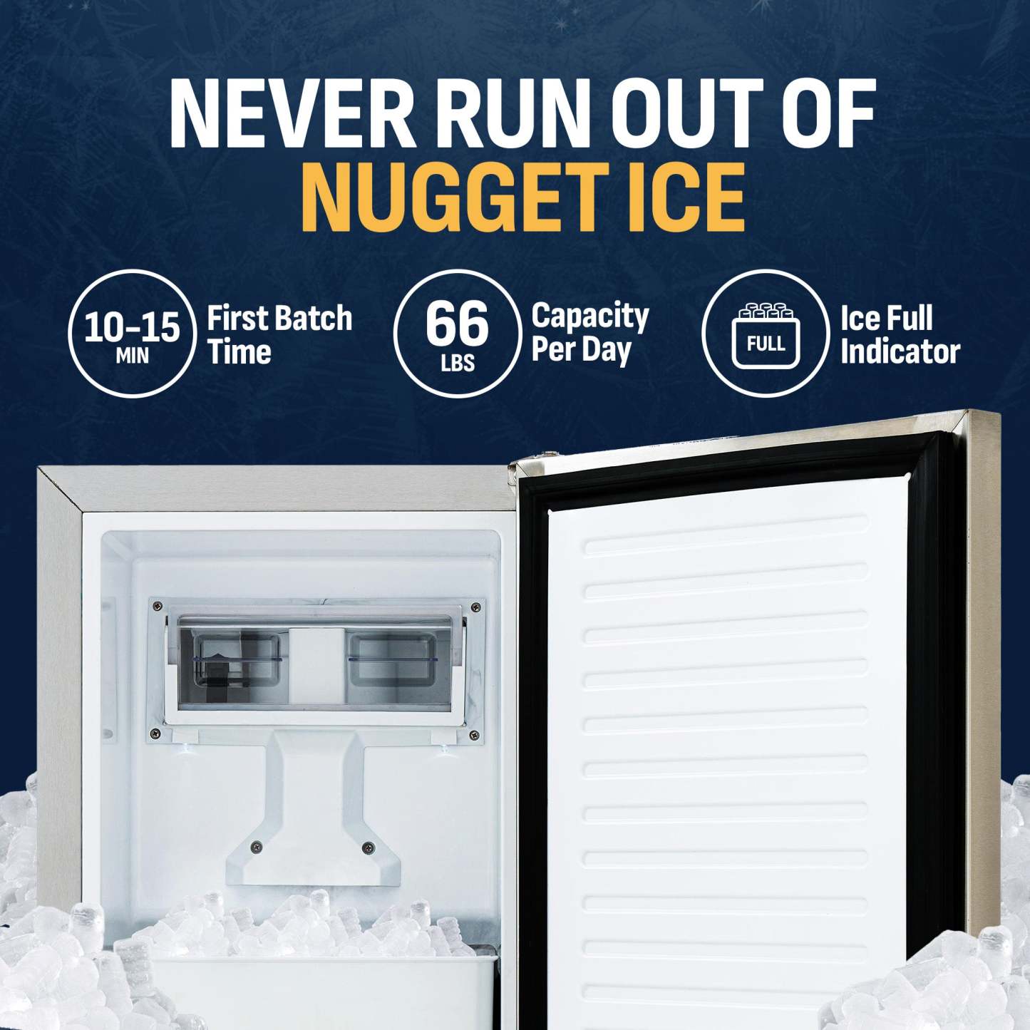 15” Undercounter Nugget Ice Maker, 66 lbs/day - Stainless Steel