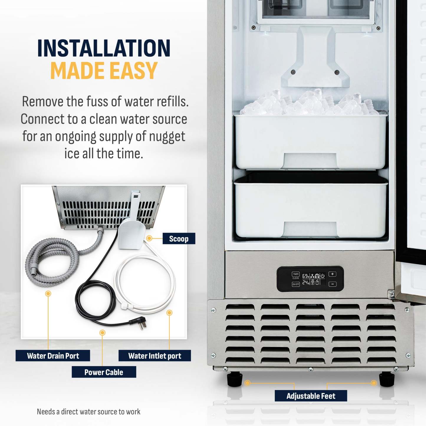 15” Undercounter Nugget Ice Maker, 66 lbs/day - Stainless Steel