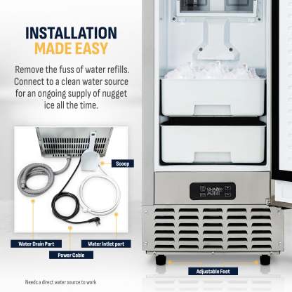 15” Undercounter Nugget Ice Maker, 66 lbs/day - Stainless Steel
