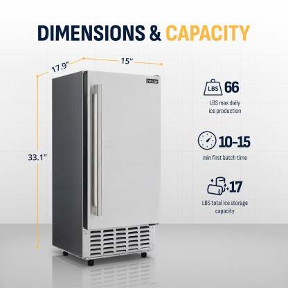 15” Undercounter Nugget Ice Maker, 66 lbs/day - Stainless Steel