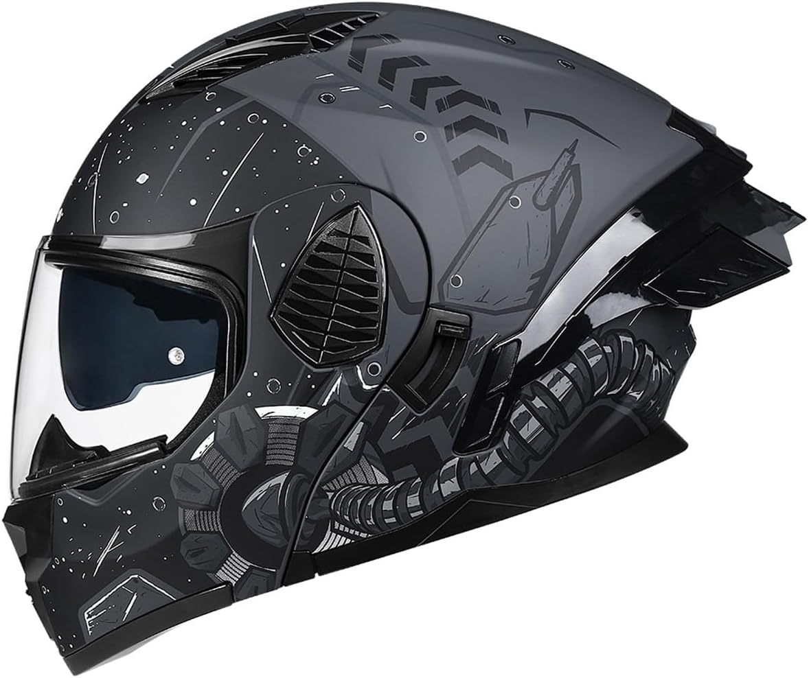 Motorcycle Full Face Flip Up Helmet Dual Visor Integrated Motorbike for Adults Men Women Street Racing Moped DOT Approved