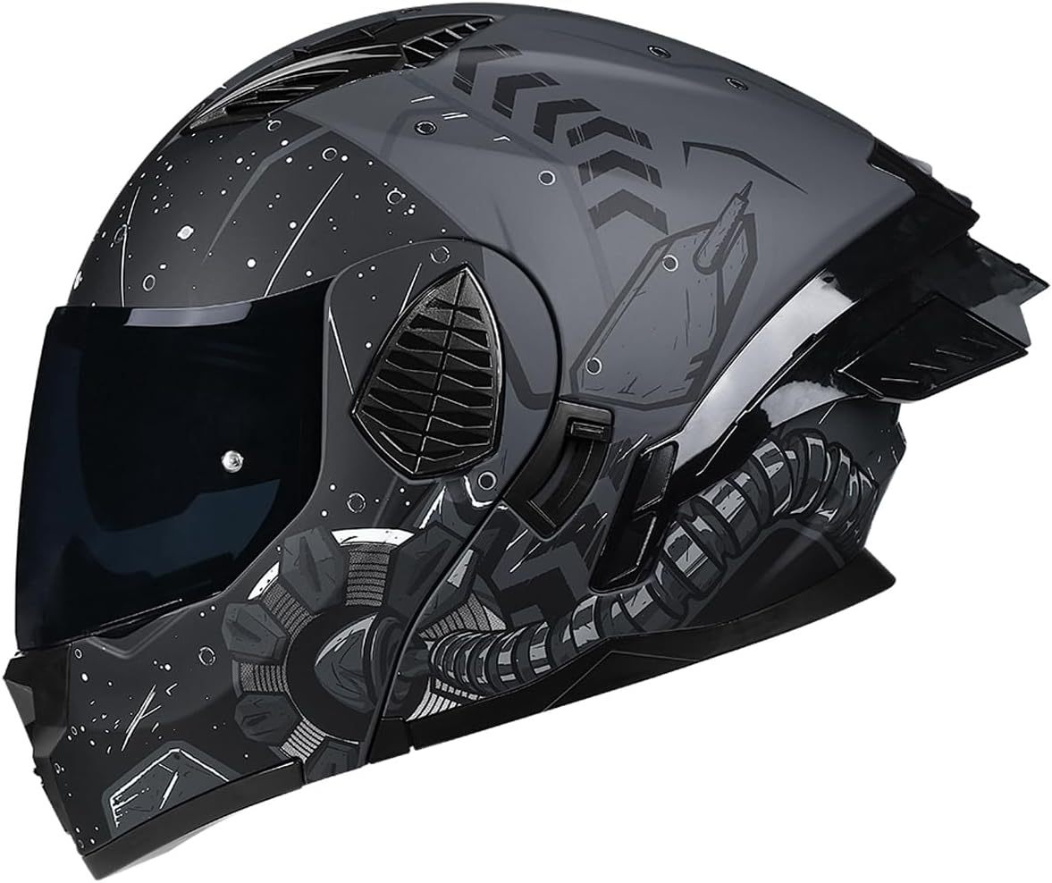 Motorcycle Full Face Flip Up Helmet Dual Visor Integrated Motorbike for Adults Men Women Street Racing Moped DOT Approved