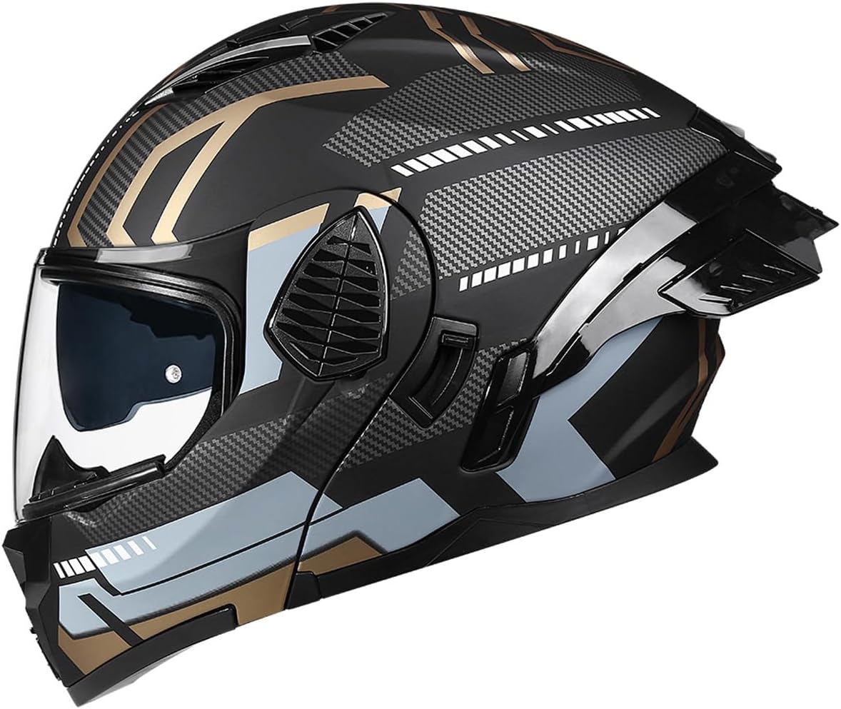Motorcycle Full Face Flip Up Helmet Dual Visor Integrated Motorbike for Adults Men Women Street Racing Moped DOT Approved