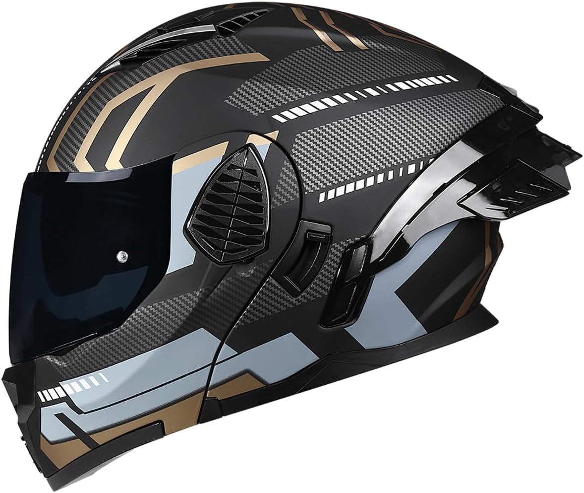 Motorcycle Full Face Flip Up Helmet Dual Visor Integrated Motorbike for Adults Men Women Street Racing Moped DOT Approved