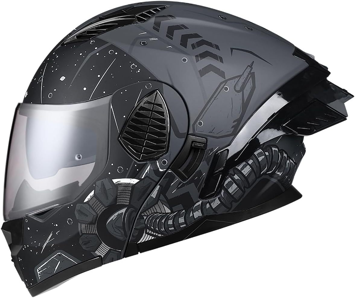 Motorcycle Full Face Flip Up Helmet Dual Visor Integrated Motorbike for Adults Men Women Street Racing Moped DOT Approved