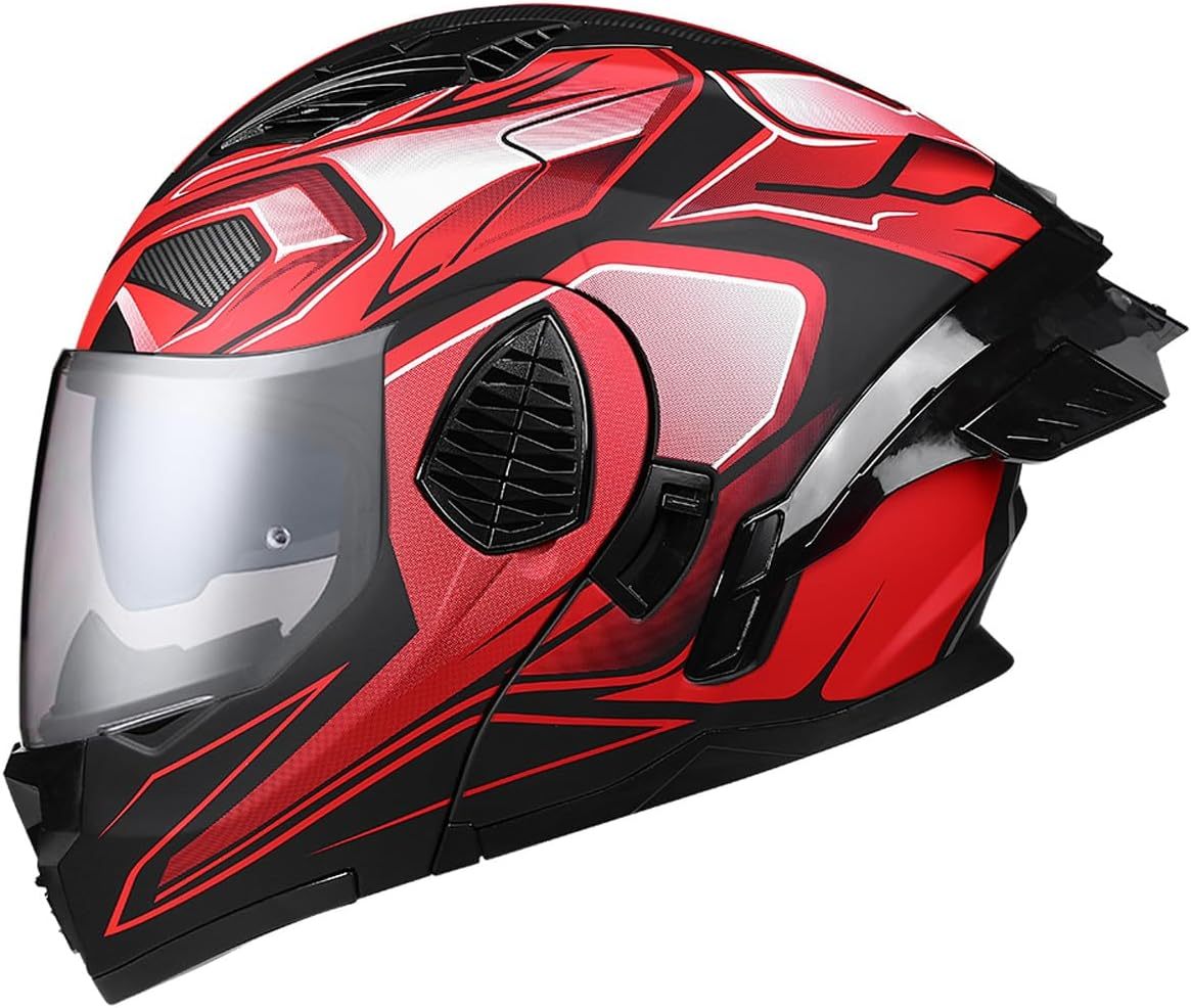 Motorcycle Full Face Flip Up Helmet Dual Visor Integrated Motorbike for Adults Men Women Street Racing Moped DOT Approved