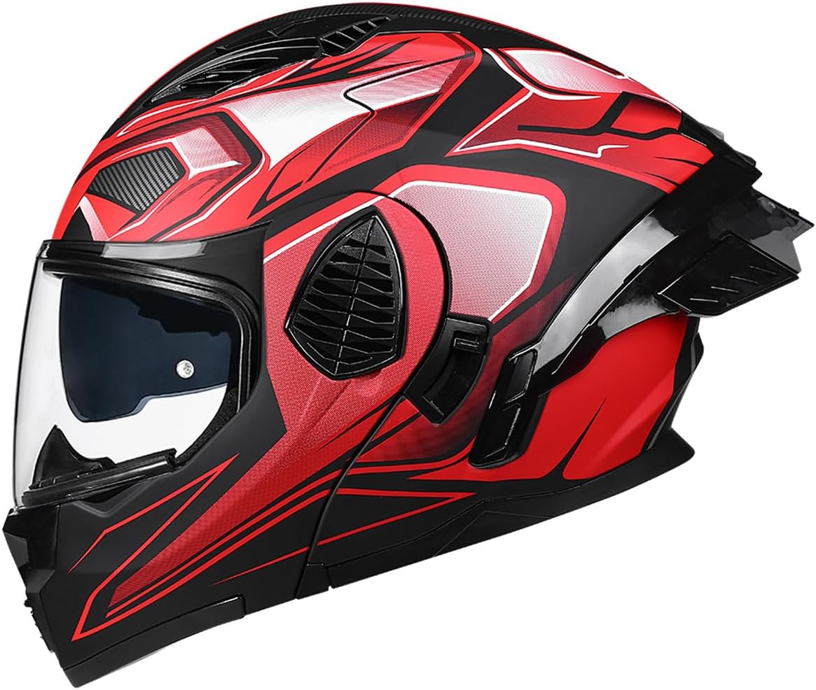 Motorcycle Full Face Flip Up Helmet Dual Visor Integrated Motorbike for Adults Men Women Street Racing Moped DOT Approved
