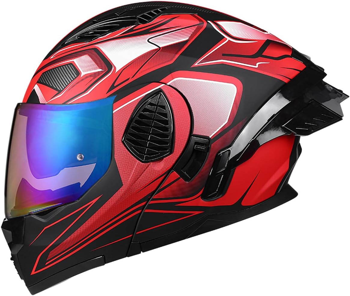 Motorcycle Full Face Flip Up Helmet Dual Visor Integrated Motorbike for Adults Men Women Street Racing Moped DOT Approved