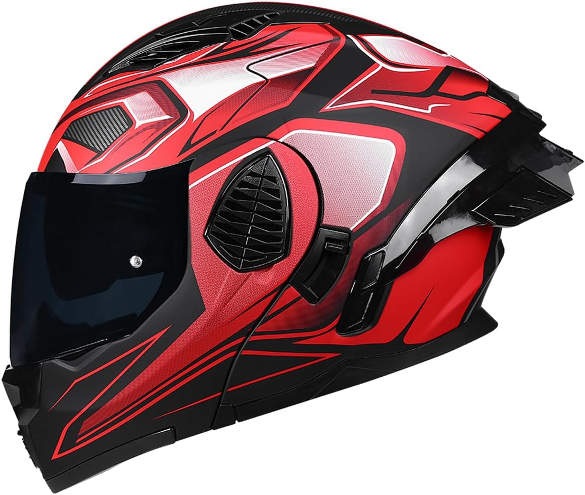 Motorcycle Full Face Flip Up Helmet Dual Visor Integrated Motorbike for Adults Men Women Street Racing Moped DOT Approved