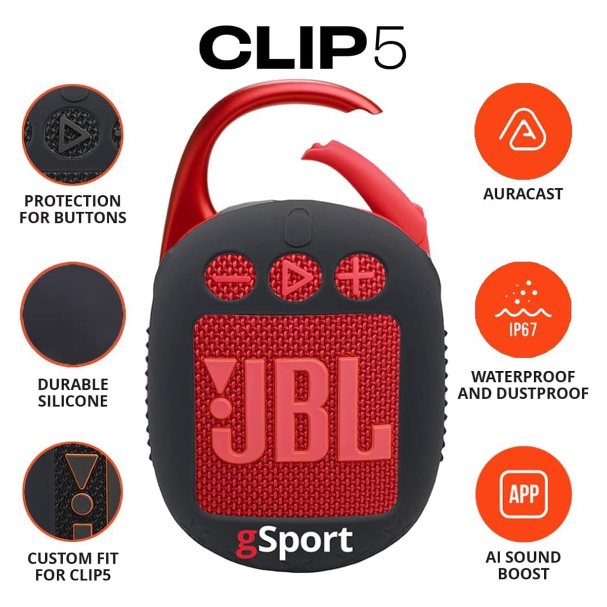  Clip 5 Ultra Portable Bluetooth Speaker with gSport Silicone Sleeve (Purple)
