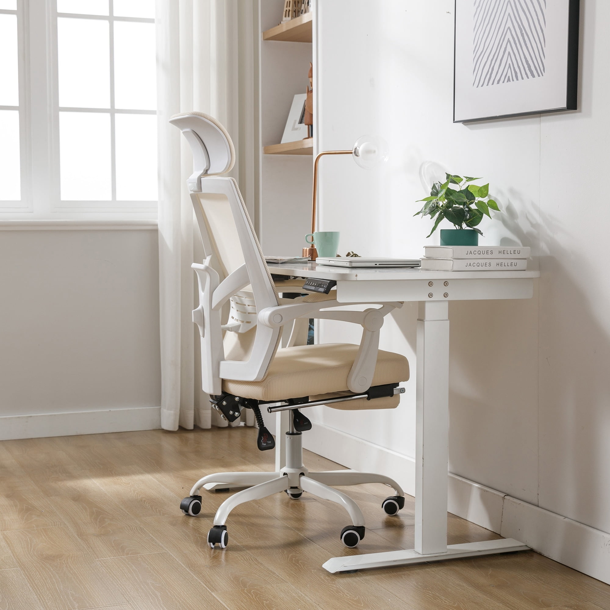 eclife Ergonomic Mesh Office Chair with Adjustable Lumbar Support & Footrest Beige