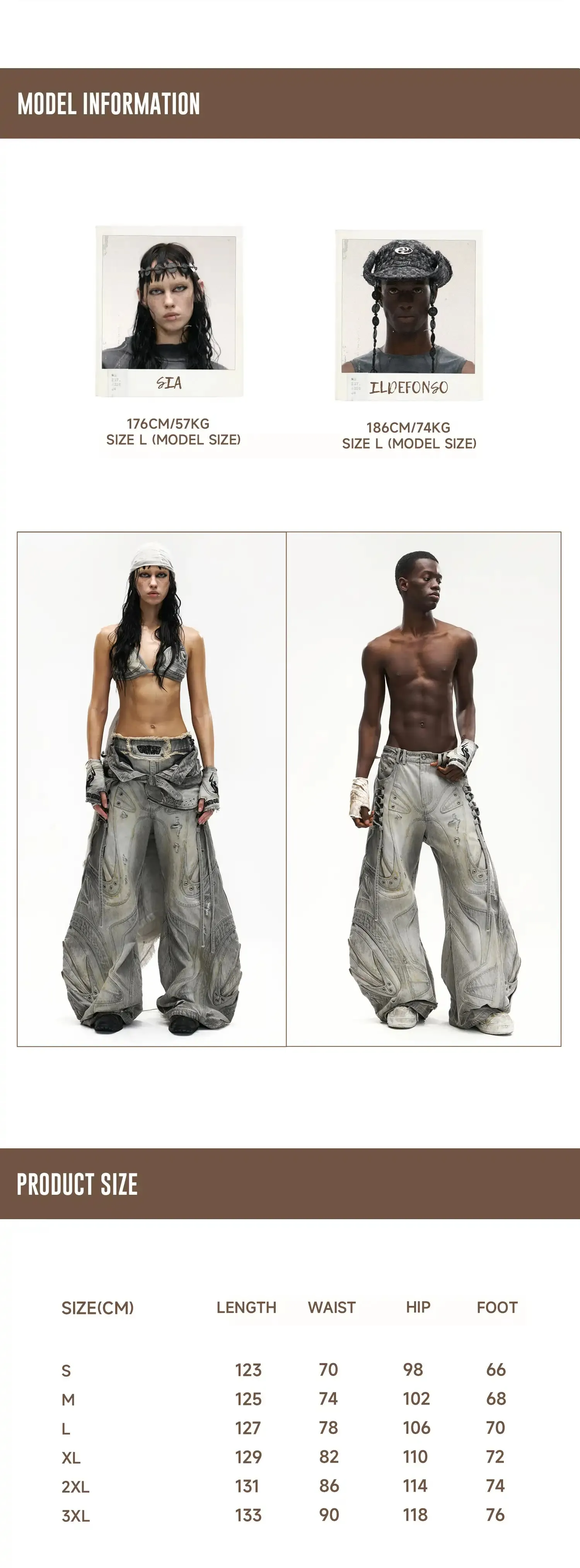 Deconstructed Exaggerated Flared Patchwork Jeans Size Chart