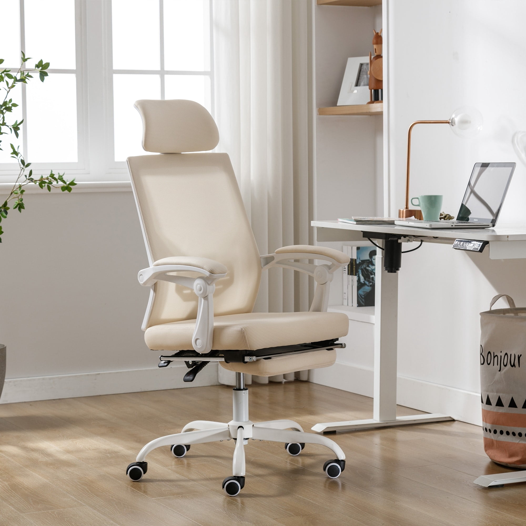 eclife Ergonomic Mesh Office Chair with Adjustable Lumbar Support & Footrest Beige