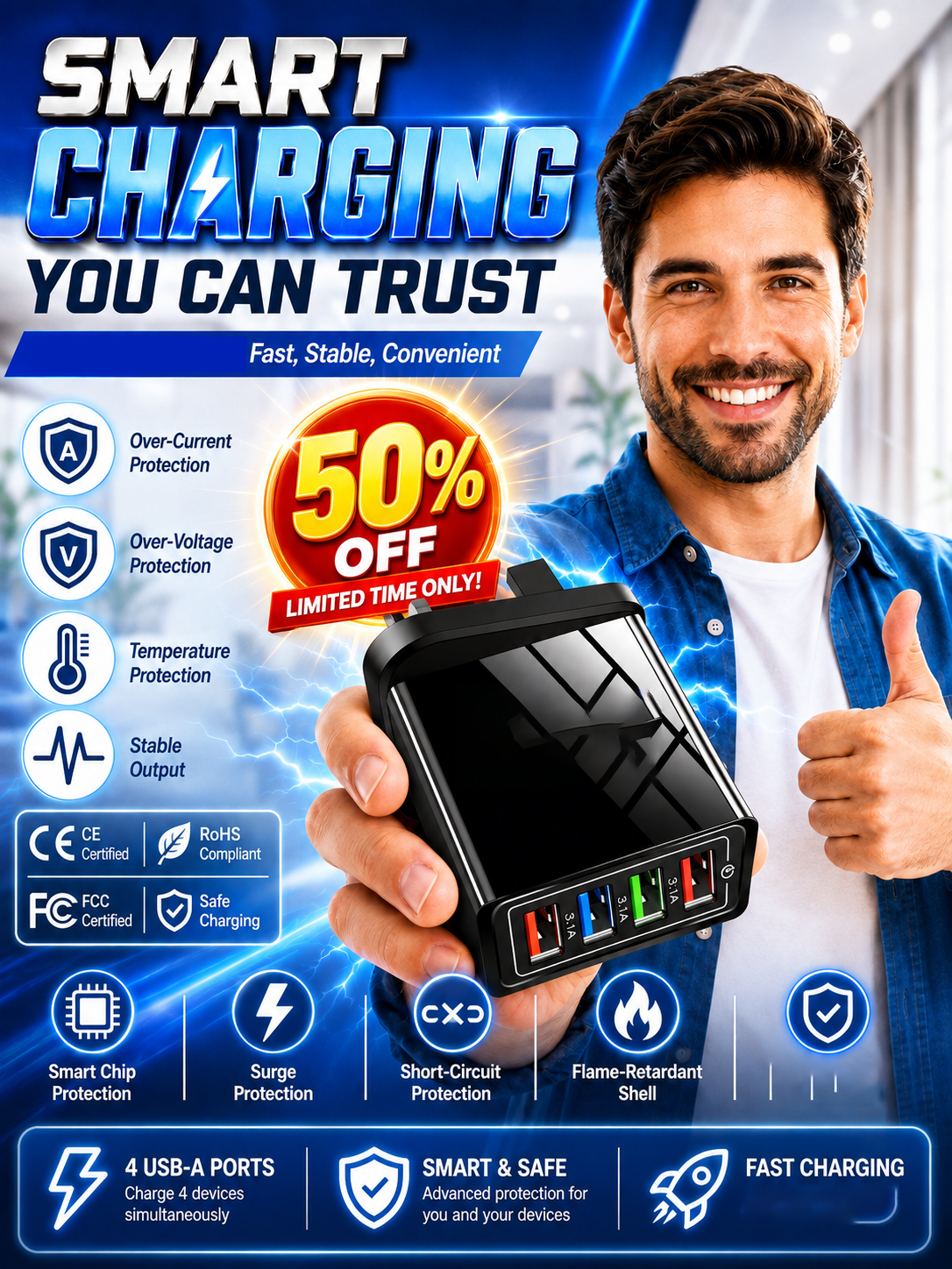 Improve Your Phone's Battery Life⚡4-in-1 Travel Charger🚀 Make your 4-year-old smartphone charge faster than a new one
