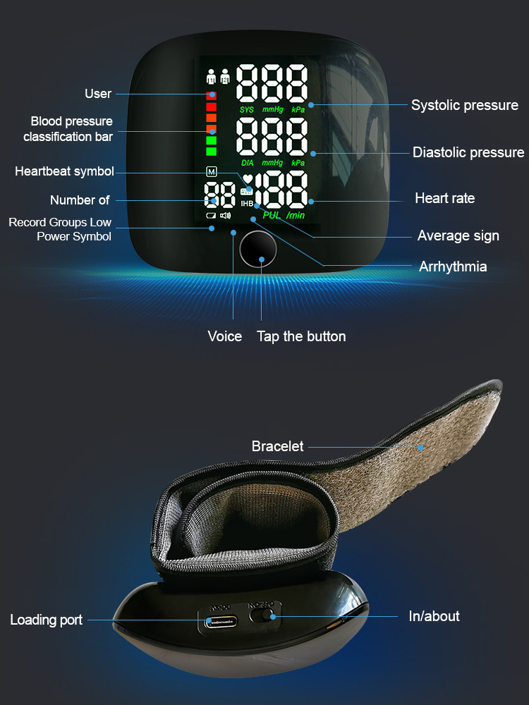 Large Screen Digital Wrist Blood Pressure Meter with Voice Prompt