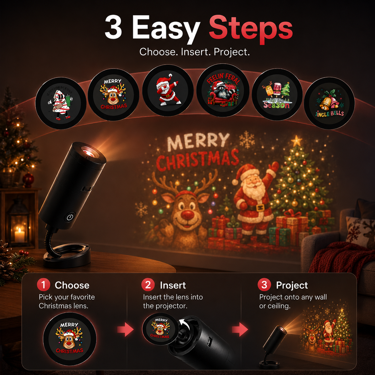 🎄 Christmas Limited Edition Projection Lenses Only – 6 Exclusive Festive Scenes