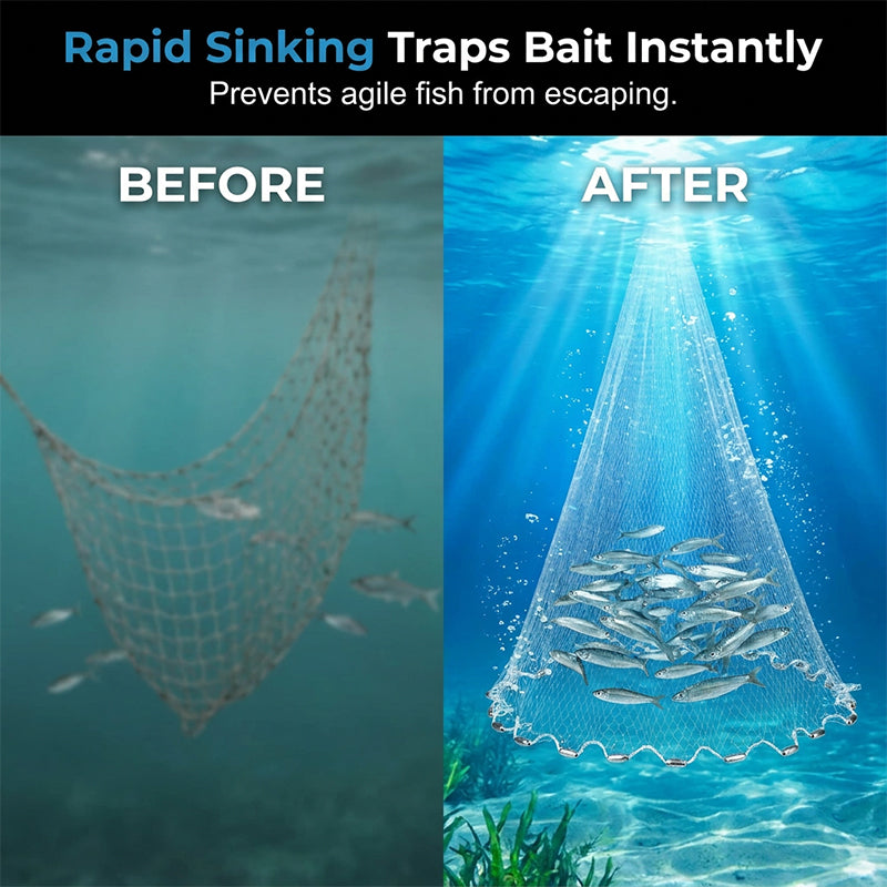 🐟Easy-Throw Cast Net – Heavy-Duty Mesh, Rapid Sinking, Versatile 🌊