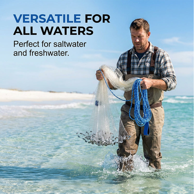 🐟Easy-Throw Cast Net – Heavy-Duty Mesh, Rapid Sinking, Versatile 🌊