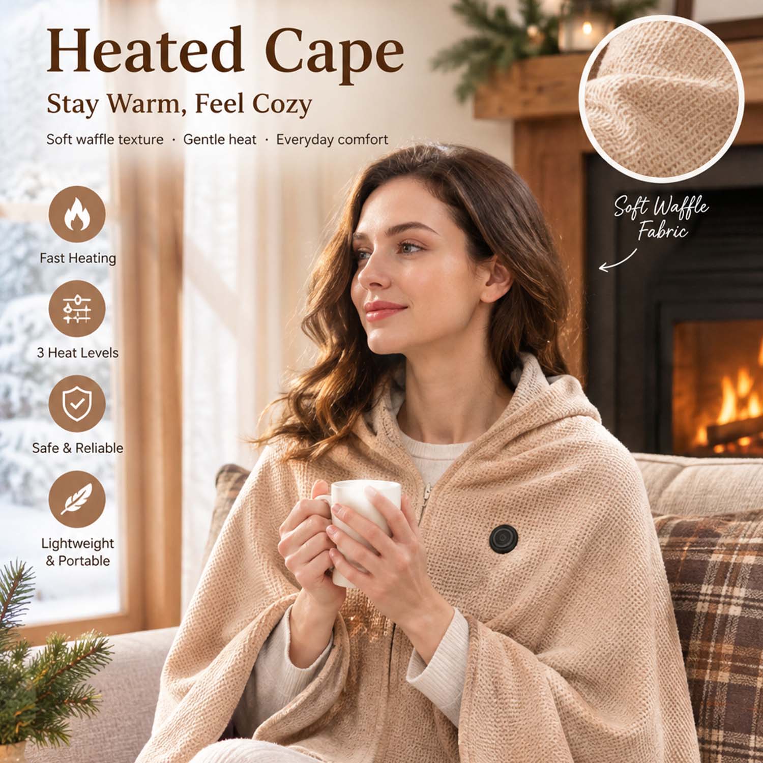 Portable Heated Shawl – Wearable Electric Heating Wrap