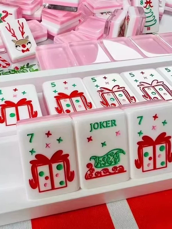粉色透明圣诞款美式麻将