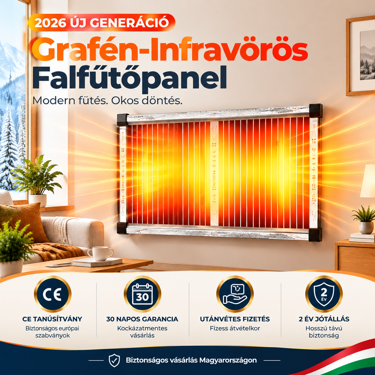 【3 másodperces gyorsfűtés】Kvantum-Grafén Szuper-Infrapanel az azonnali olcsó melegért!
