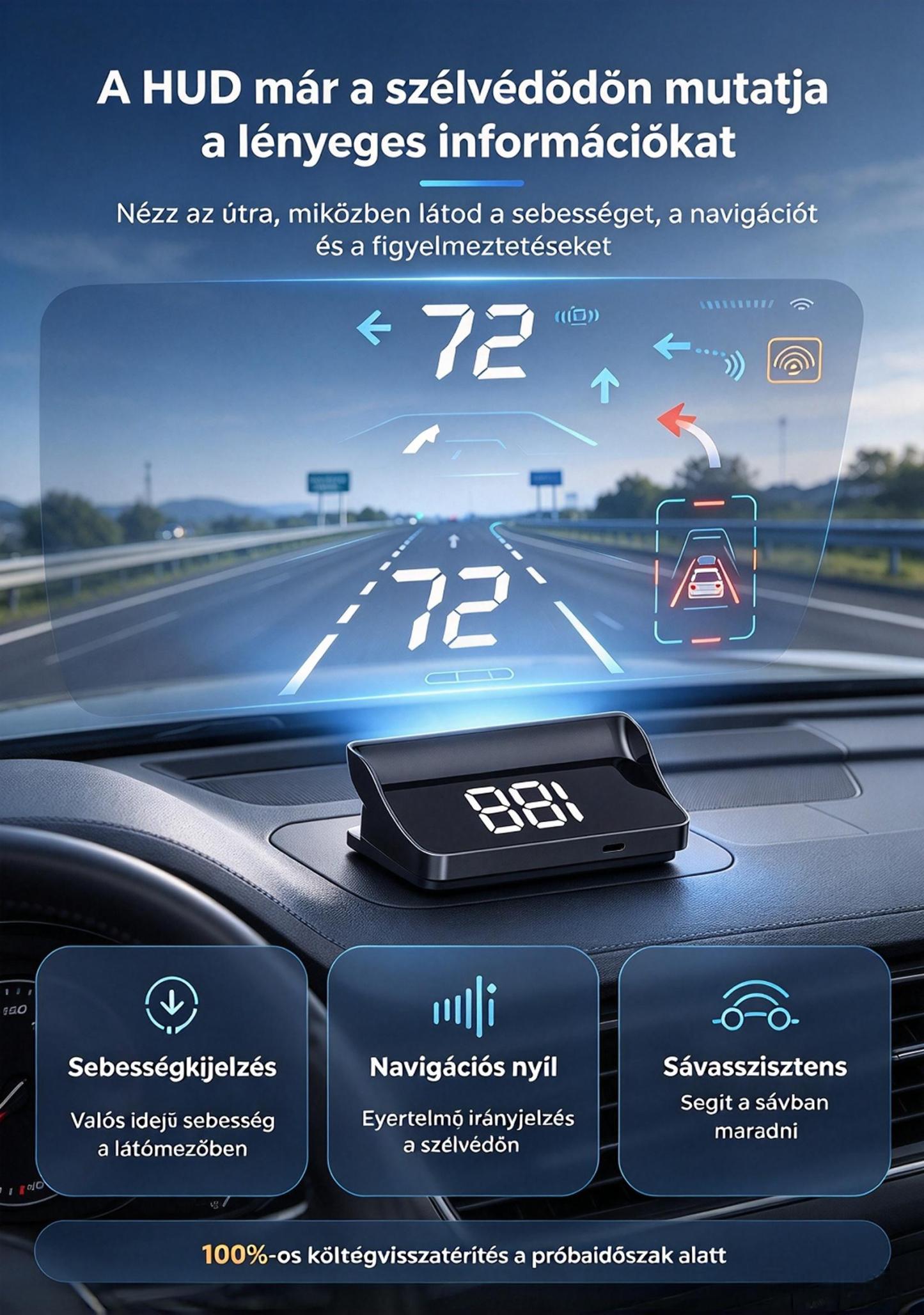 Okos Autós HUD Display a biztonságos éjszakai vezetésért!