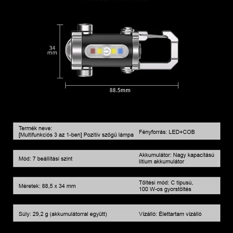 3in1 Mini LED SoS Lámpás Kulcstartó & Powerbank 20.000 mAh Gyorstöltés, Ütés- és Vízálló
