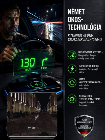 Head-Up Display Autós Telefontartó 15W Vezeték Nélküli Gyorstöltővel, 5 Rétegű Vákuumbevonatos Optikai Üveggel