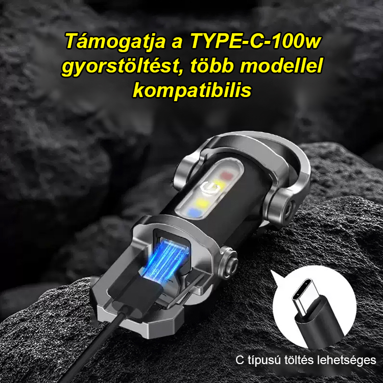 3in1 Mini LED SoS Lámpás Kulcstartó & Powerbank 20.000 mAh Gyorstöltés, Ütés- és Vízálló