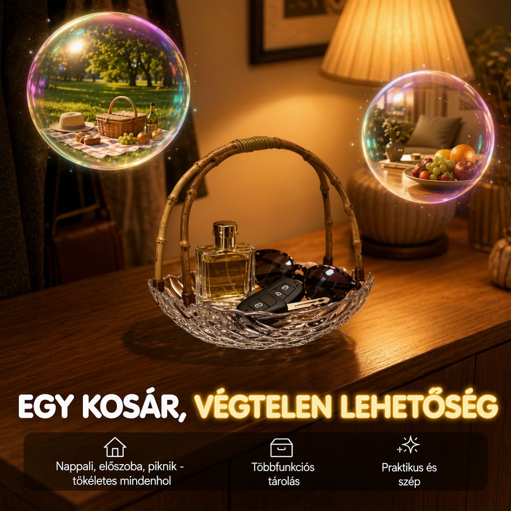 Kifinomult rattan szövet mintás üveg hordozható gyümölcskosár