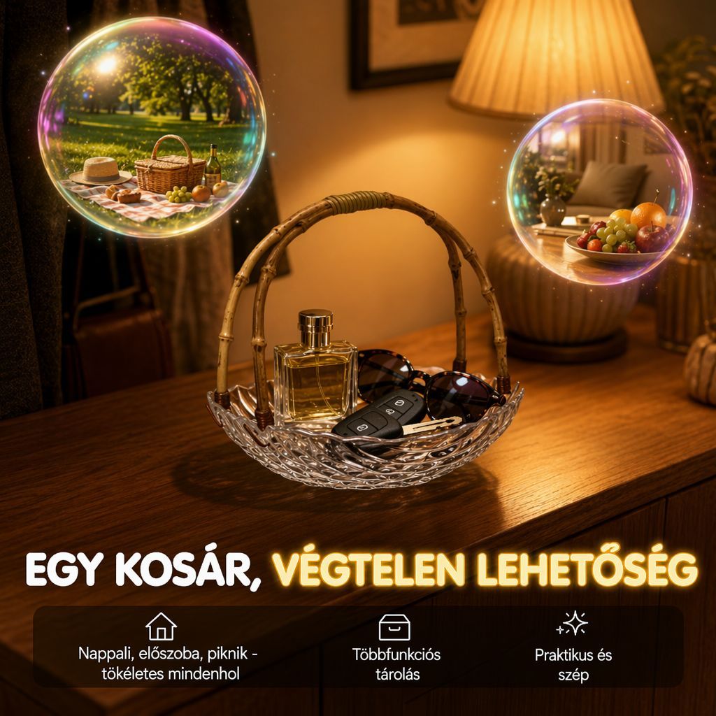 Kifinomult rattan szövet mintás üveg hordozható gyümölcskosár