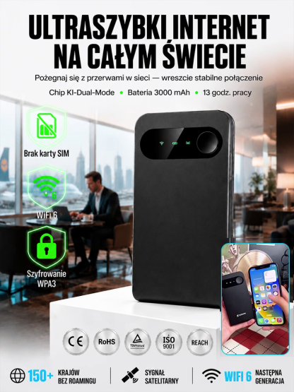 Mobilny Router Satelitarny WiFi 6 z AI – 150 Mbps, Bez Karty SIM i Opłat Miesięcznych, Wyprzedaż Magazynowa 50% OFF