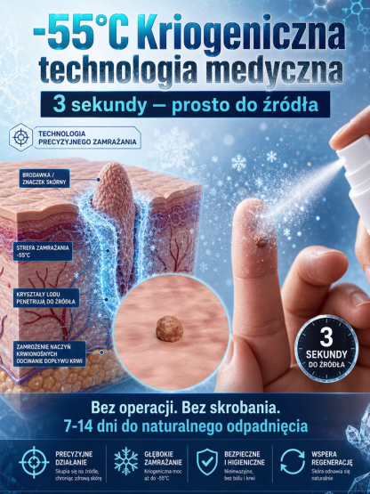 Precyzyjny Spray Kriogeniczny do Pielęgnacji Skóry -55°C z Technologią Cryo-Shield – Błyskawiczne Wymrażanie Niedoskonałości w 3 Sekundy, Bez Bólu i Śladów