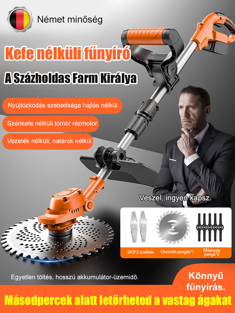 🌿Erős kefe nélküli motor – ⚡3 mp alatt gazt és ágakat vág. 🔇Időt és erőt spórolsz, halk. 💪Egy ember végzi el tíz munkáját. ✨Utolsó 2 Óra Fél Áron