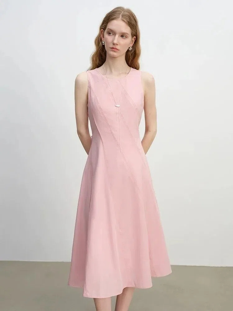 Pink sleeveless A-line midi dress