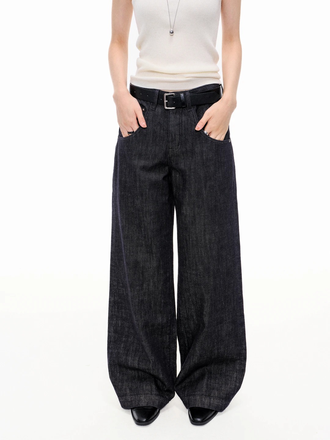 Dark low-rise wide-leg jeans