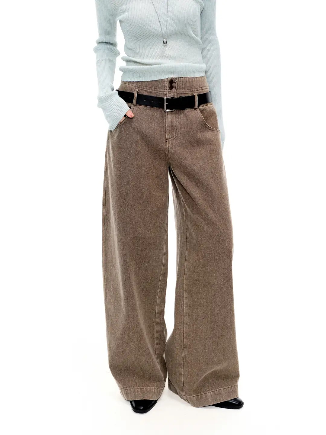 Brown high-waisted wide-leg jeans