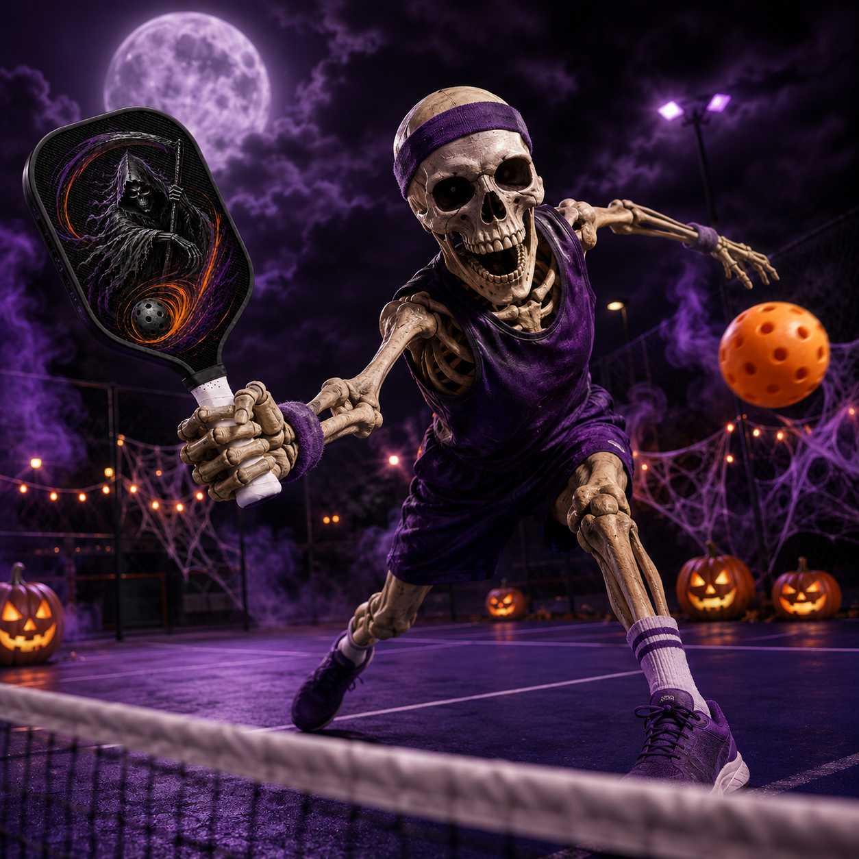 Dinkado 16mm Carbon Fiber Pickleball Paddle – Lightweight All-Court Paddle, Halloween Grim Reaper Design