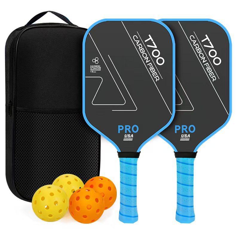 Complete T700 Carbon Fiber Pickleball Paddle Set – Professional Gear For Power & Control - Double-hit Four-ball Package Lake Blue Set - Flat Head Type - [Carbon Fiber T700] - image 39