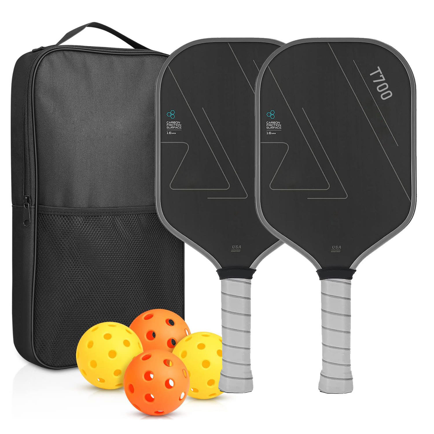 Complete T700 Carbon Fiber Pickleball Paddle Set – Professional Gear For Power & Control - Double-shot Four-Ball Gray Set - Type B - [Carbon Fiber T700] - image 32