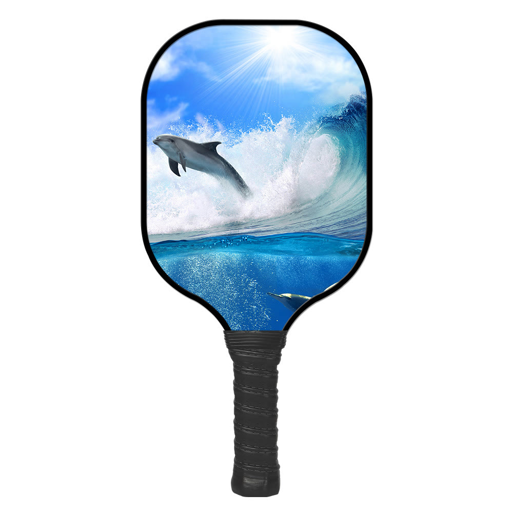 Ocean Dolphin Pickleball Paddle Set – Fiberglass Paddle + 2 Balls, Beginner Friendly - Dolphin Surfing - [Single Shot] + 2 Balls - image 1