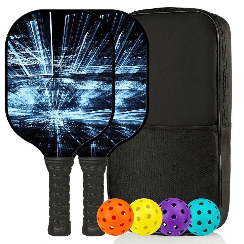 Dinkado Radiant Glow Pickleball Paddle Set – 2 Fiberglass Paddles + 4 Balls + Bag - Glittering - [Double Shot] + 4 Balls + 1 Pack [Set] - image 1