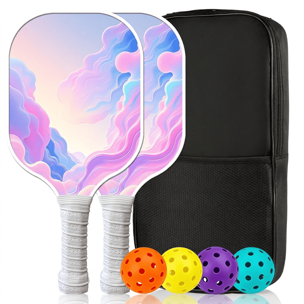 Dinkado Rainbow Cloud Pickleball Paddle Set – 2 Fiberglass Paddles + 4 Balls + Bag - Xiangyun Rainbow - [Double Shot] + 4 Balls + 1 Pack [Set] - image 1