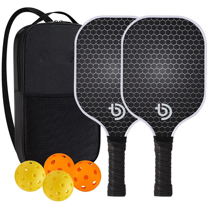 Dinkado Pickleball Paddles, Multi-layer Textured Fiberglass Paddle Set With Strong Spin & Control Surface, 2 Paddles + 4 Balls + Carry Bag, Lightweight Design For Men, Women & Beginners - Black - image 1