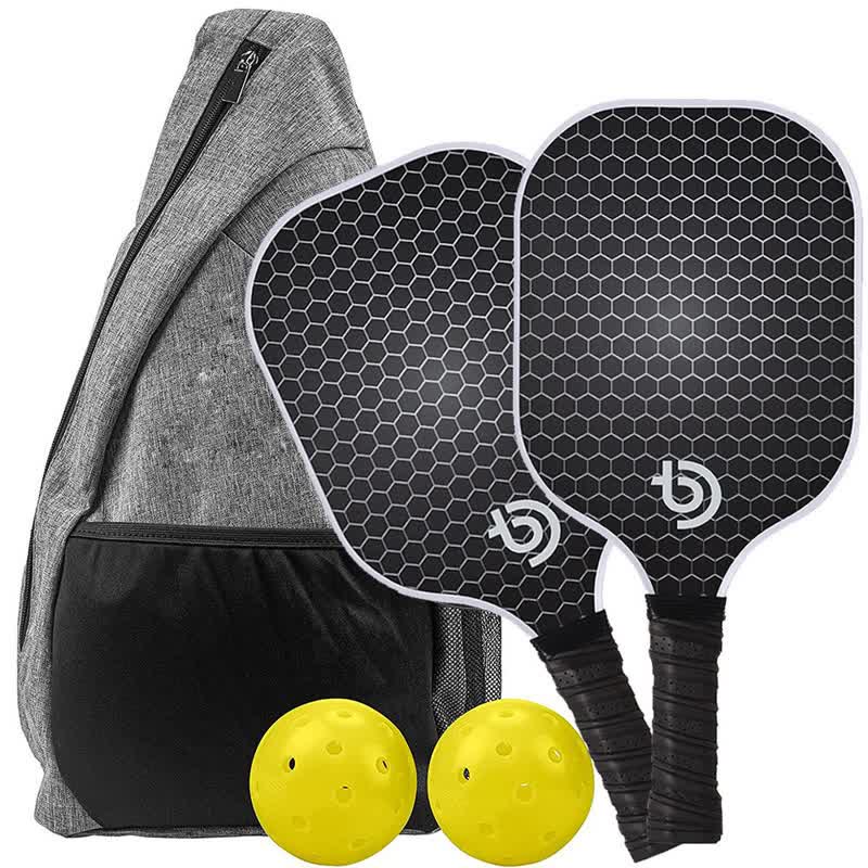 DINKADO Pickleball Paddles, Multi-Layer Textured Fiberglass Paddle Set with Strong Spin & Control Surface, 2 Paddles + 2 Balls + - 2 Paddles + 2 Balls + Compact Triangle Bag - image 1
