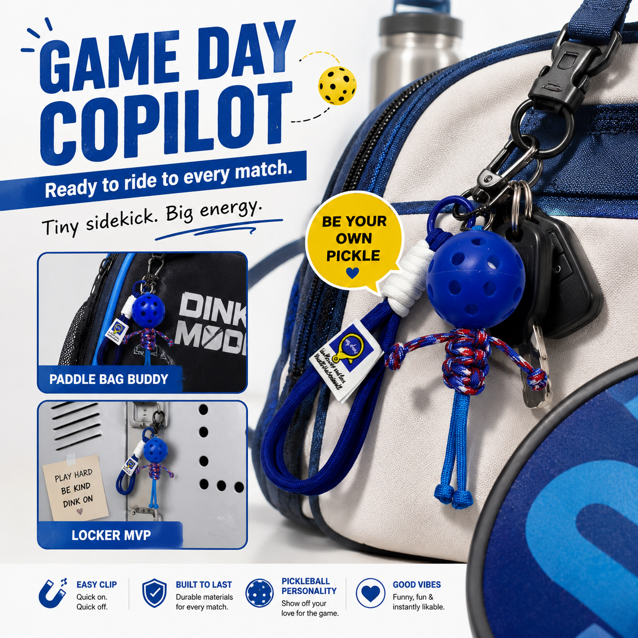 Lucky Court Buddy™ – Mini Pickleball Bag Charm & Keychain - Blue - image 7